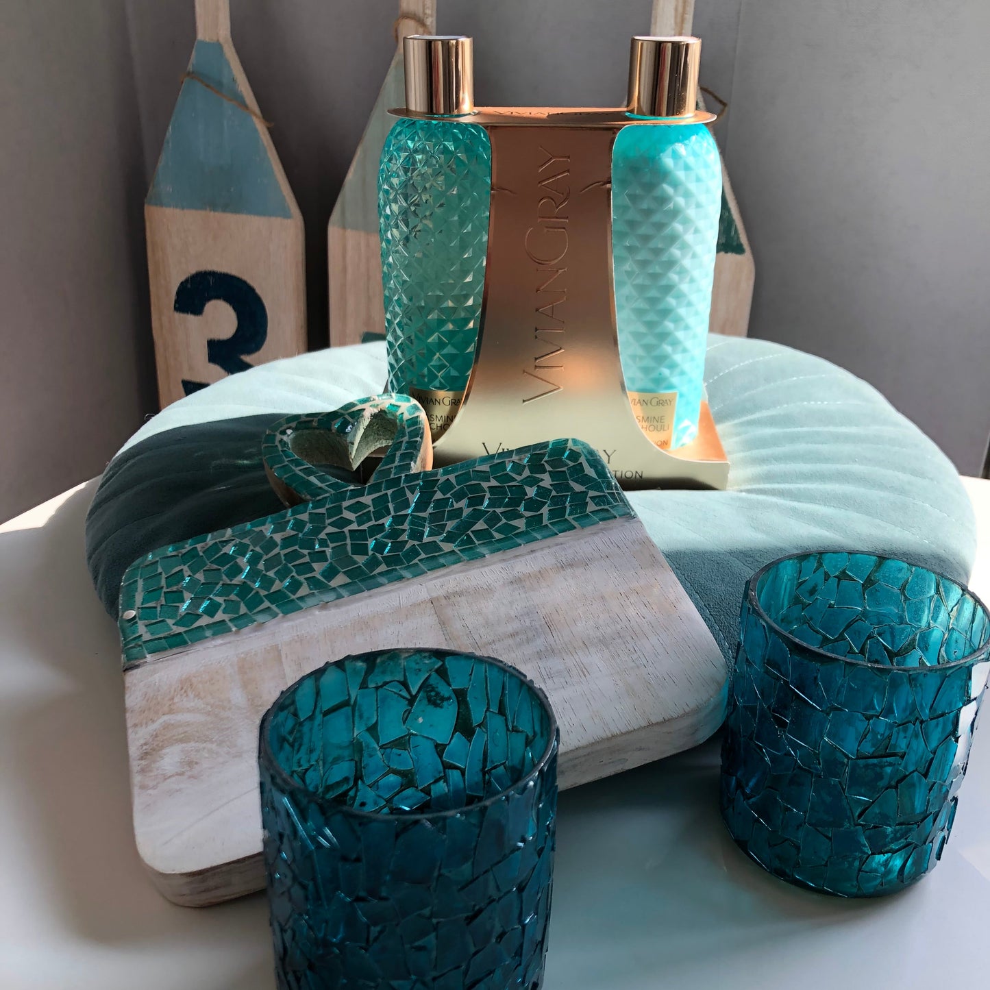 Luxe Me-Time Set met Aqua Apero Plankje & Waxinelichtjes