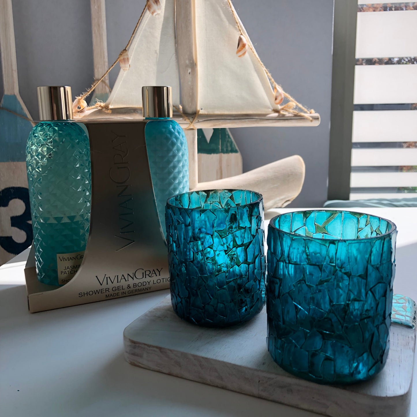 Luxe Me-Time Set met Aqua Apero Plankje & Waxinelichtjes